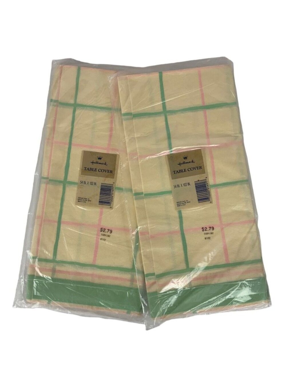 Hallmark Table Cover Set Of 2 Plaid 54x102 Pink Green